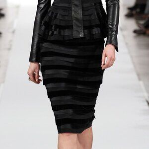 Oscar de la Renta AW/14 Runway Black Satin, Crepe & Velvet Pencil Skirt